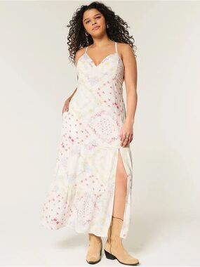 Hollister White Floral Maxi Slip Dress with Pink and Yellow Accents